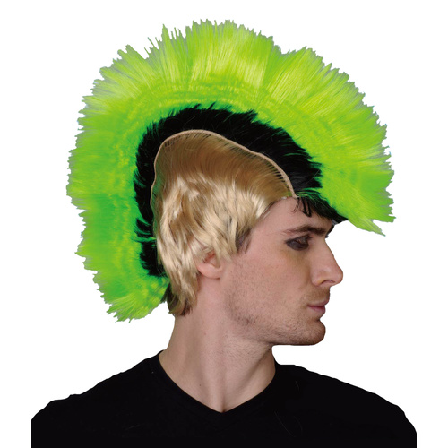 Punk Mohawk Wig - Green/Black/Blonde