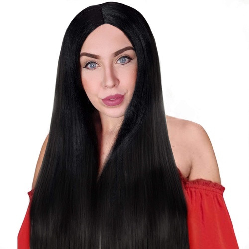 Deluxe Long Black Centre Part Wig image