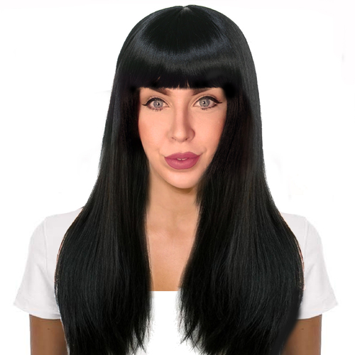 Deluxe Long Black with Fringe Wig image